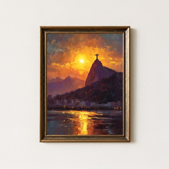 Christ The Redeemer Rio De Janeiro Golden Sunset Skyline Art Print