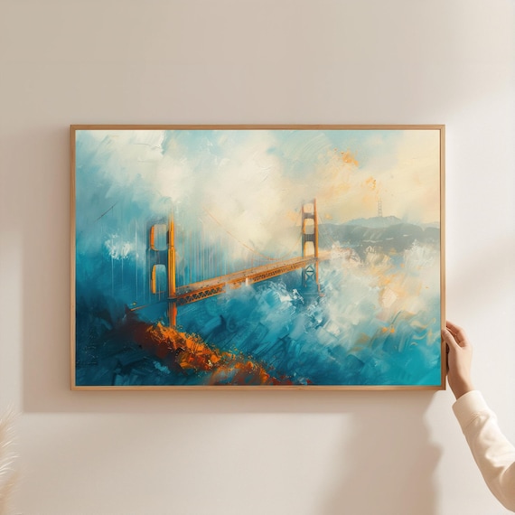 Golden Gate Bridge Foggy Morning San Francisco Oil Painting Poster