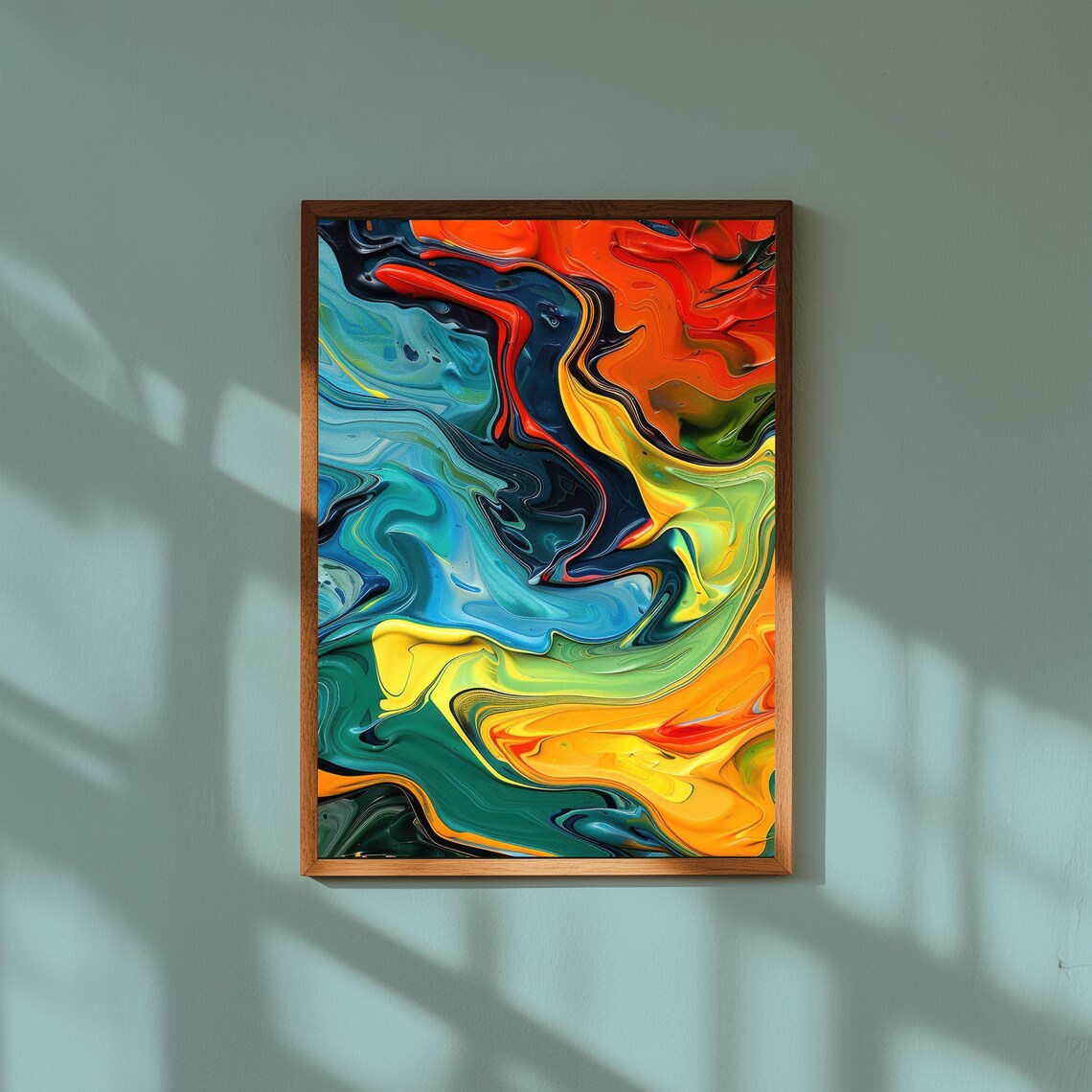 Vibrant Marbled Orange Teal Swirl Fauvist Abstract Art Print