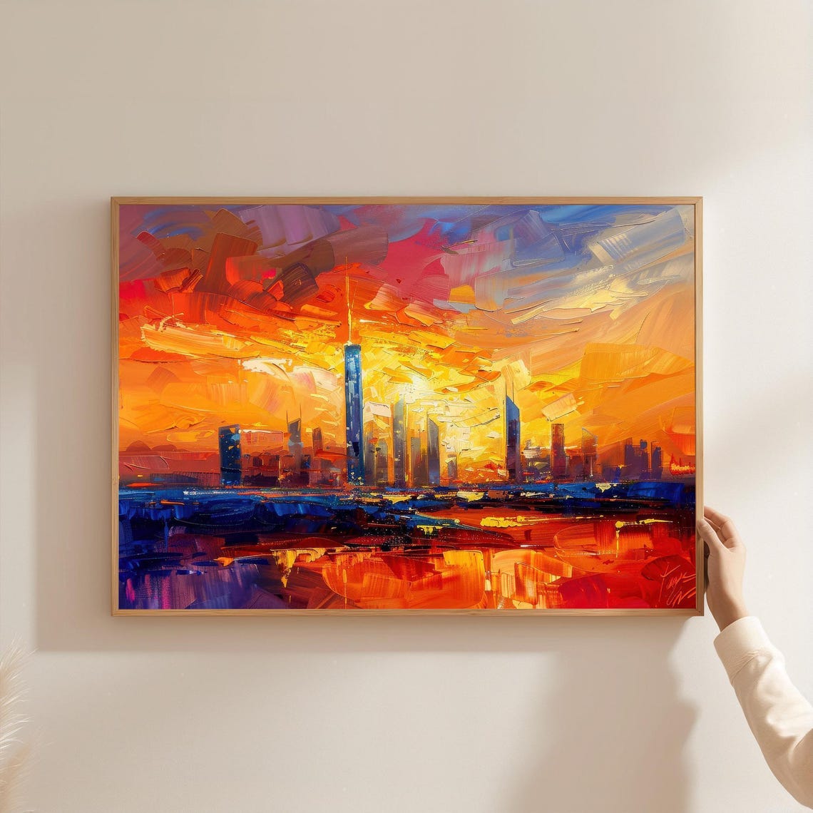 Riyadh Saudi Arabia Sunset Skyline Abstract Oil Painting Poster