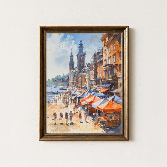 Helsinki Market Square Watercolor Print Finland Cityscape Wall Art