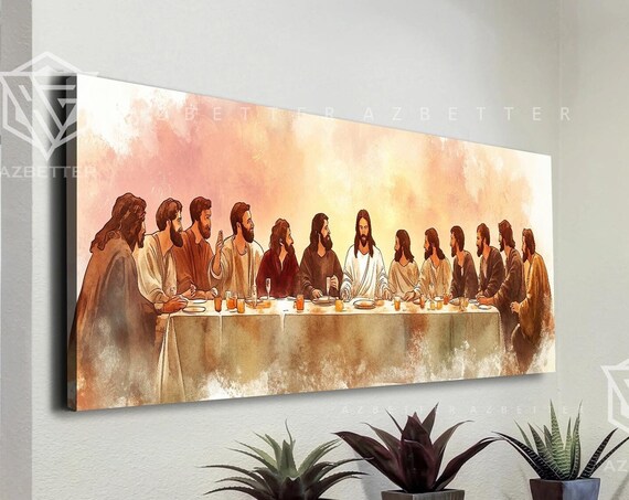 The Last Supper Jesus And Apostles Watercolor Panoramic Poster