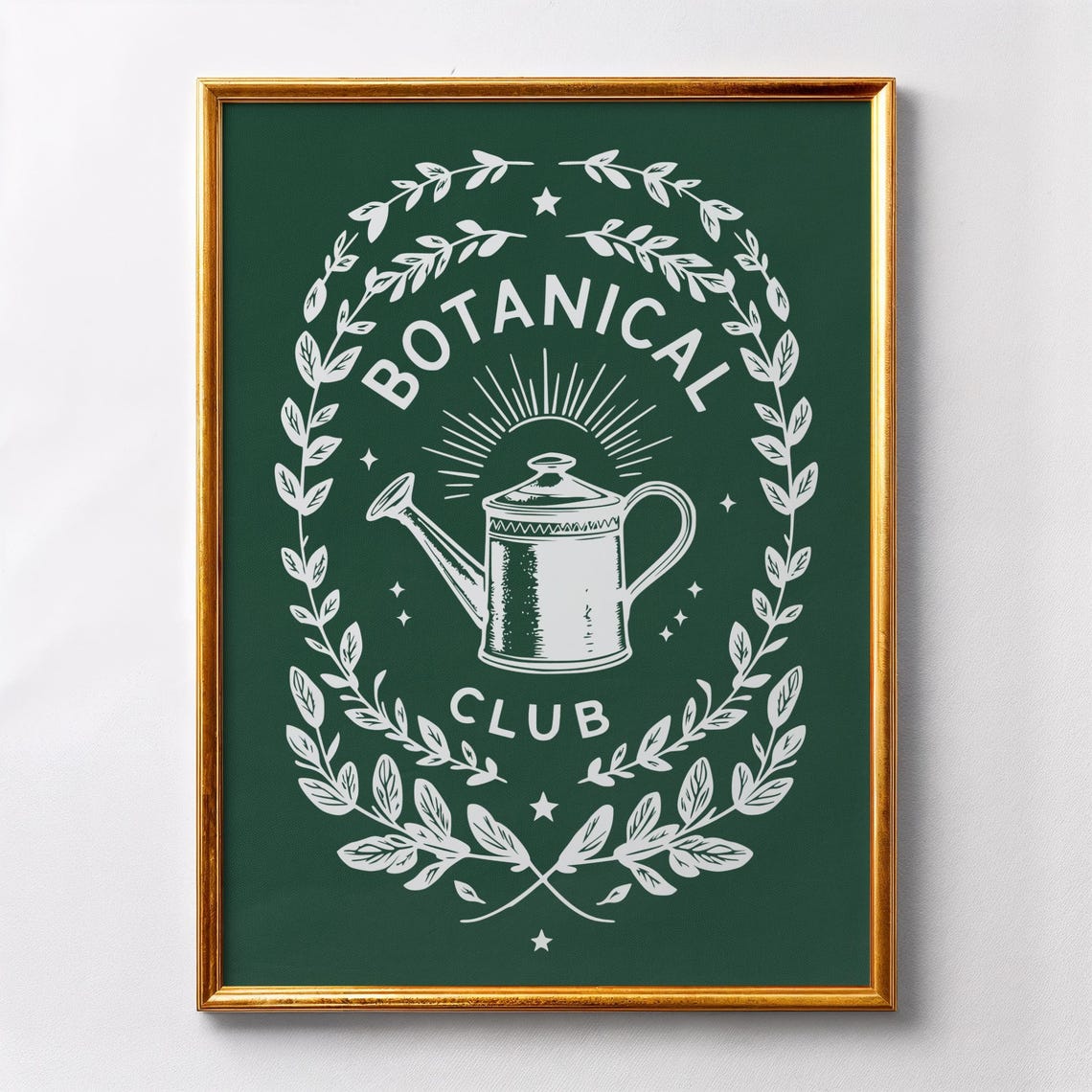 Emerald Botanical Club Watering Can Wreath Vintage Garden Poster