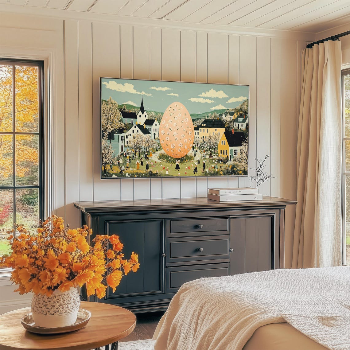 Countryside Village With Giant Floral Easter Egg Spring Art Print - Image 2