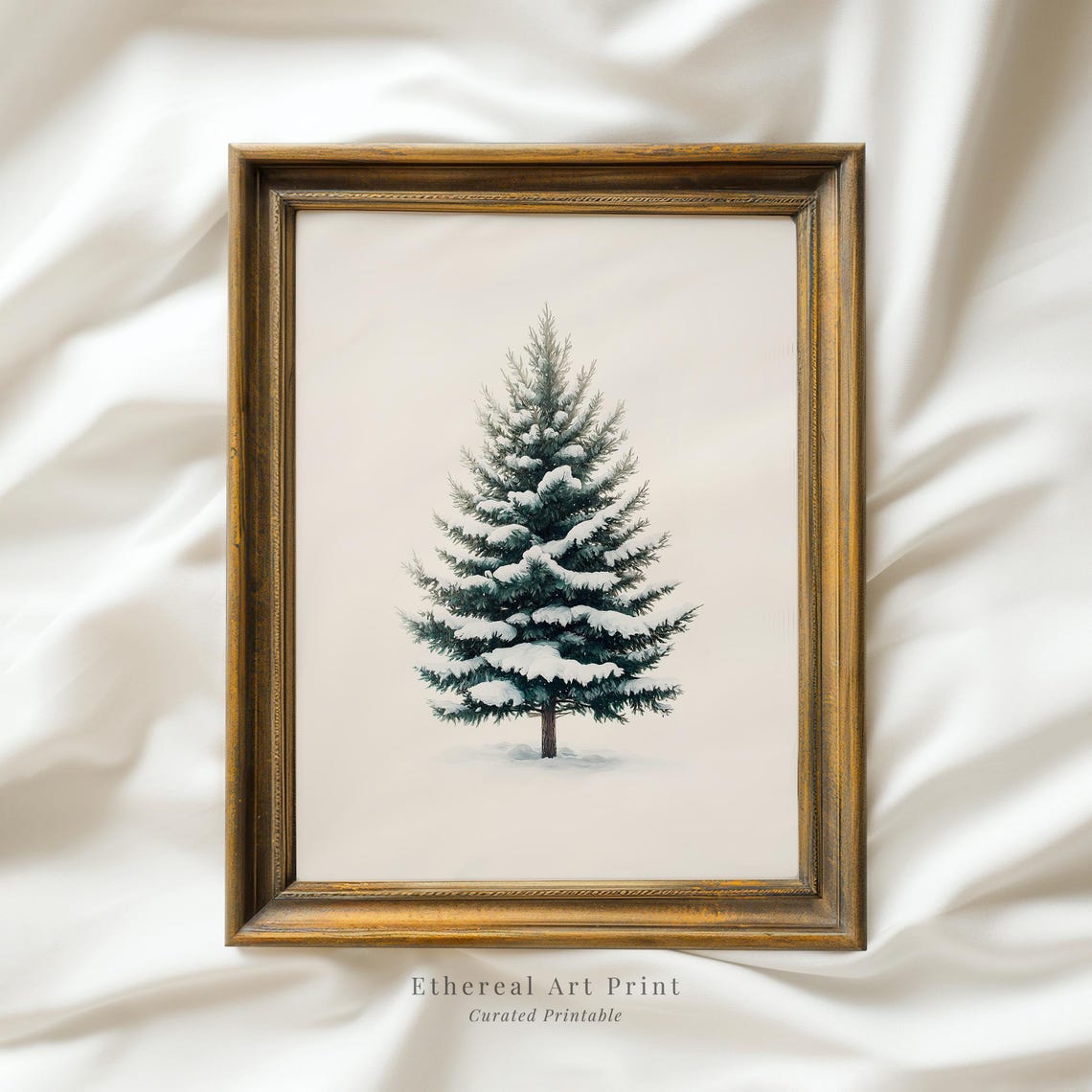 Minimalist Snowy Evergreen Pine Tree Winter Botanical Art Print