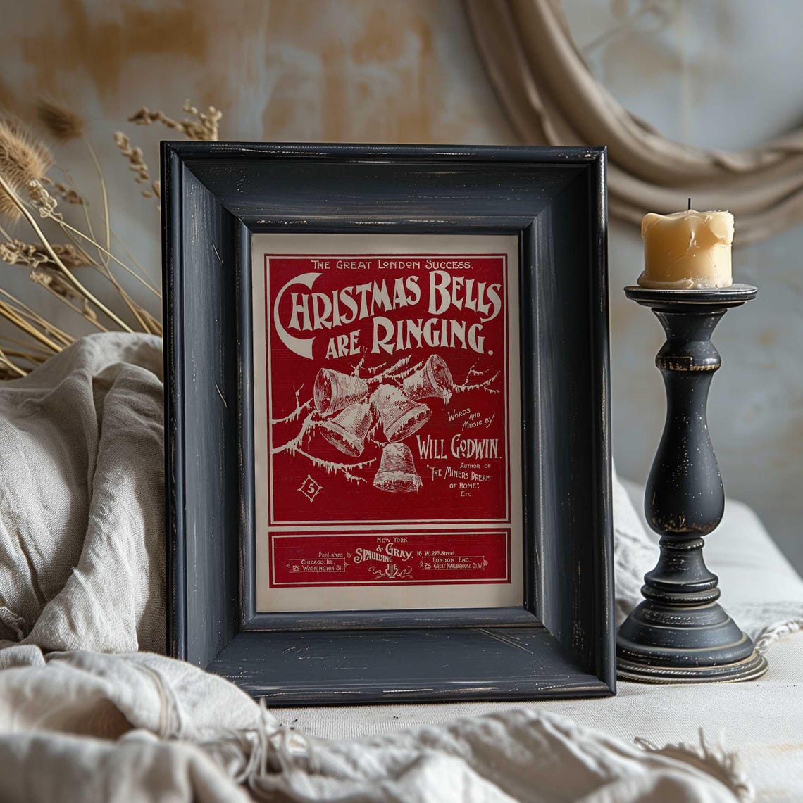 Antique Christmas Bells Are Ringing Sheet Music Cover Art Print - Image 3