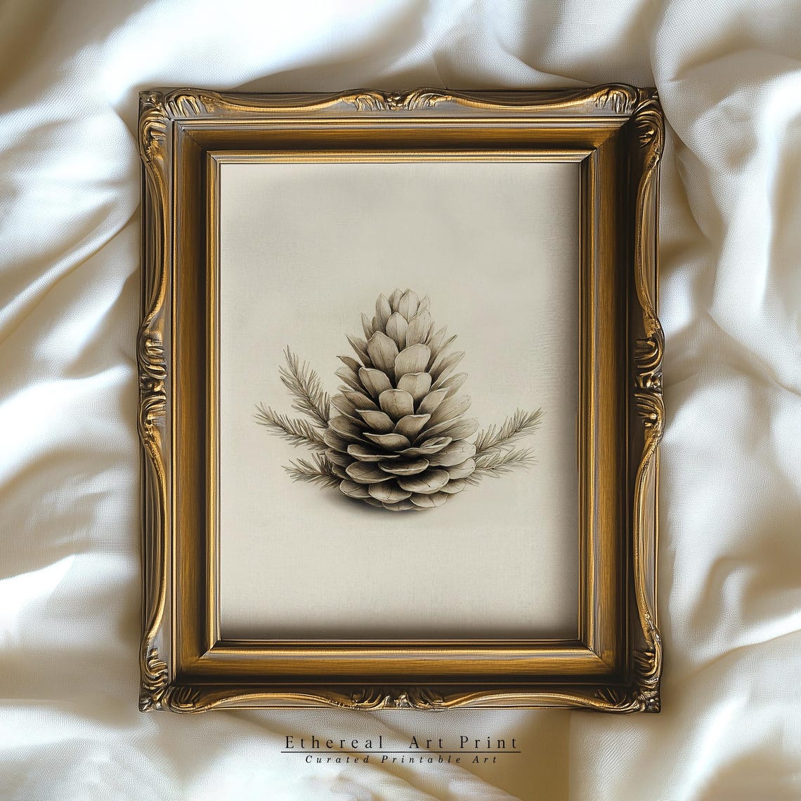 Pine Cone Pencil Sketch Vintage Botanical Winter Drawing Art Print - Image 3