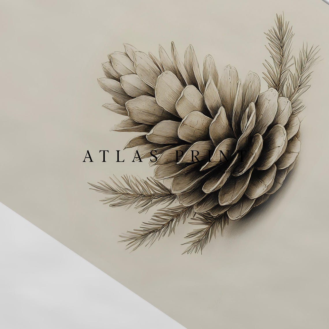 Pine Cone Pencil Sketch Vintage Botanical Winter Drawing Art Print - Image 4