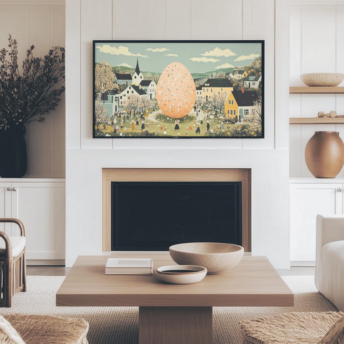 Countryside Village With Giant Floral Easter Egg Spring Art Print - Image 4
