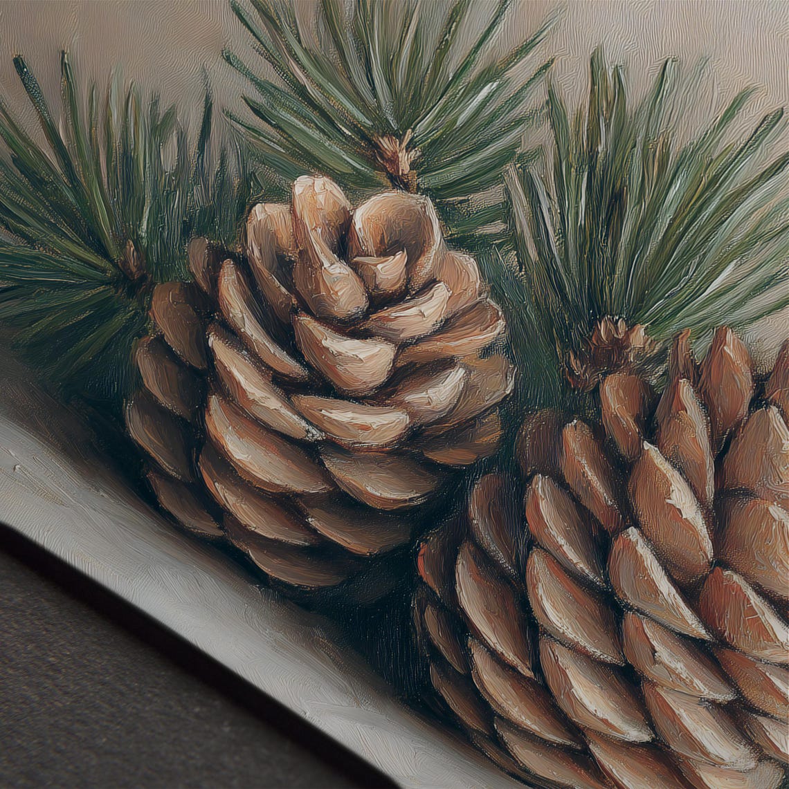 Two Pine Cones With Pine Needles Neutral Botanical Art Print - Image 4