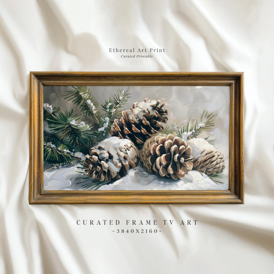 Snowy Pine Cones In Winter Forest Rustic Farmhouse Holiday Poster