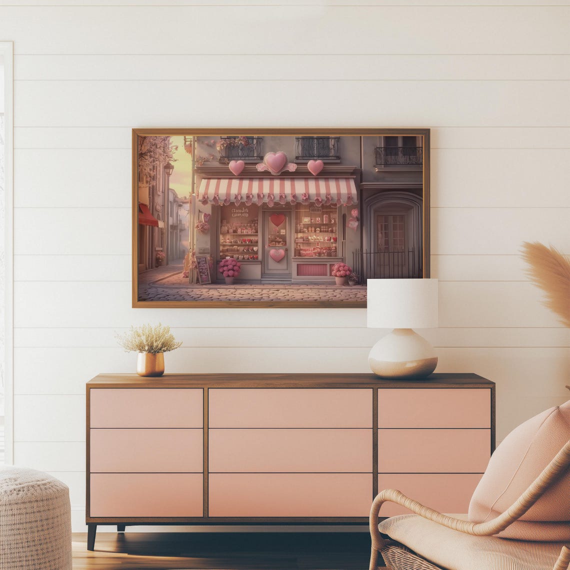 Pink Parisian Bakery Shopfront With Hearts Romantic Street Wall Art - Image 2