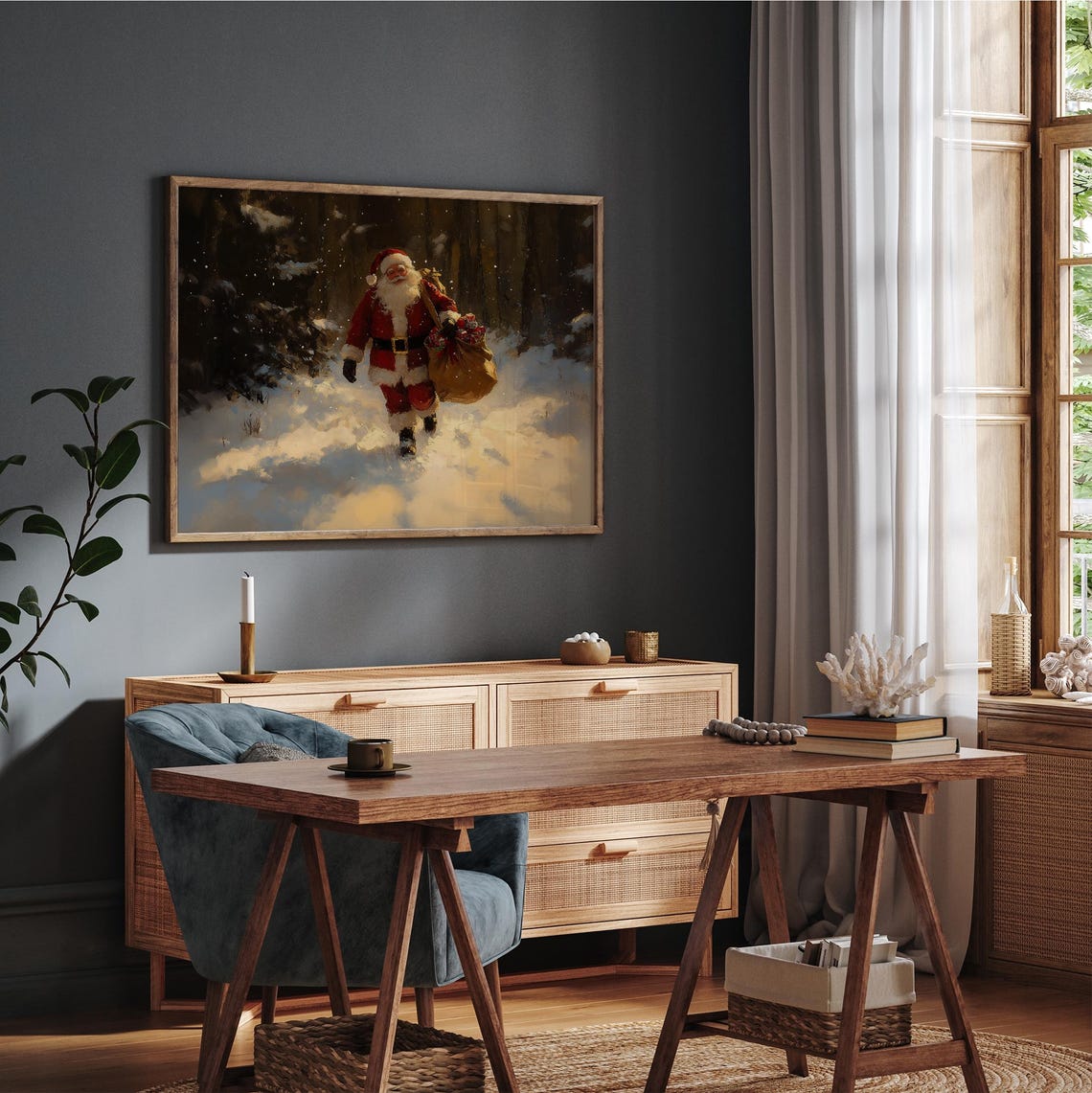 Vintage Christmas Santa Claus Print Santa Claus Oil Painting Christmas Wall Decor Festive Wall Art Xmas Holiday Prints - Image 3