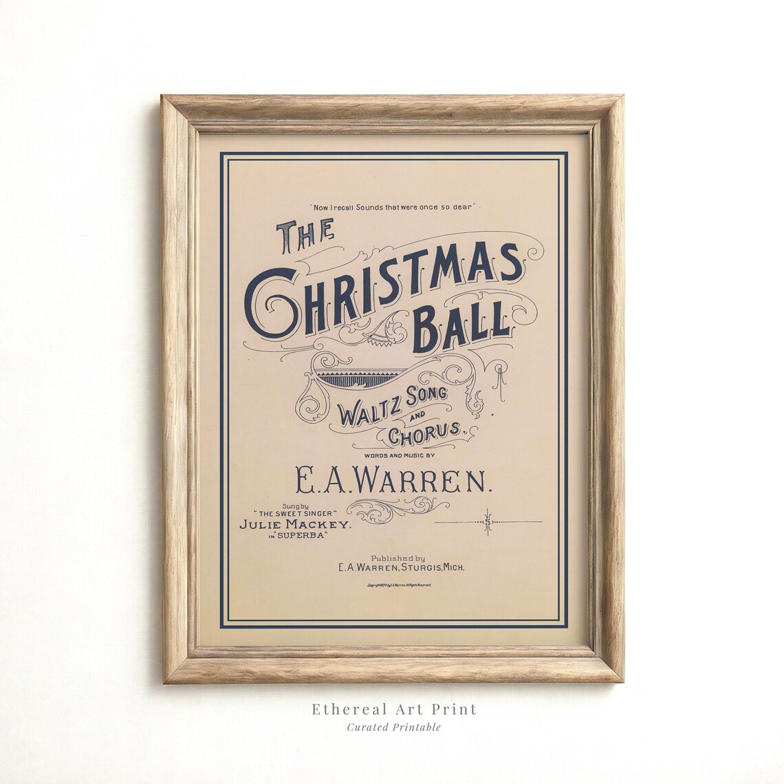 The Christmas Ball Waltz Sheet Music Cover Blue Vintage Music Print