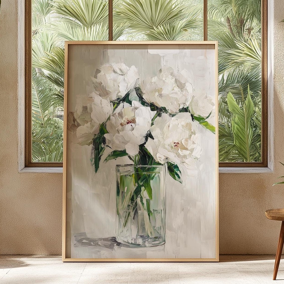 White Peonies In Glass Vase Impressionist Floral Still Life Poster