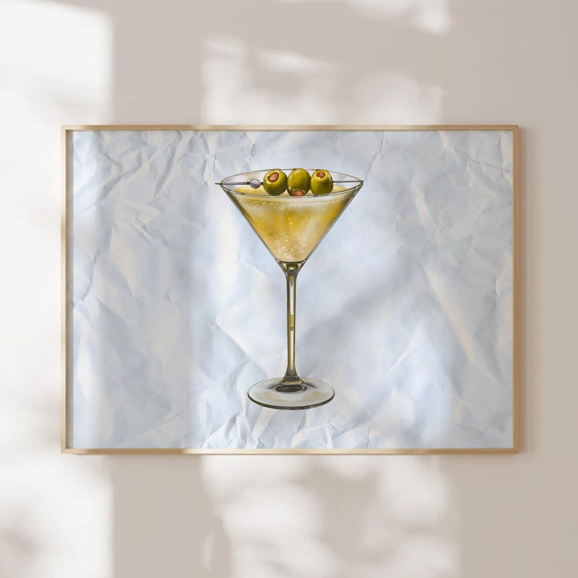Martini Glass With Three Olives Watercolor Chic Bar Decor Poster
