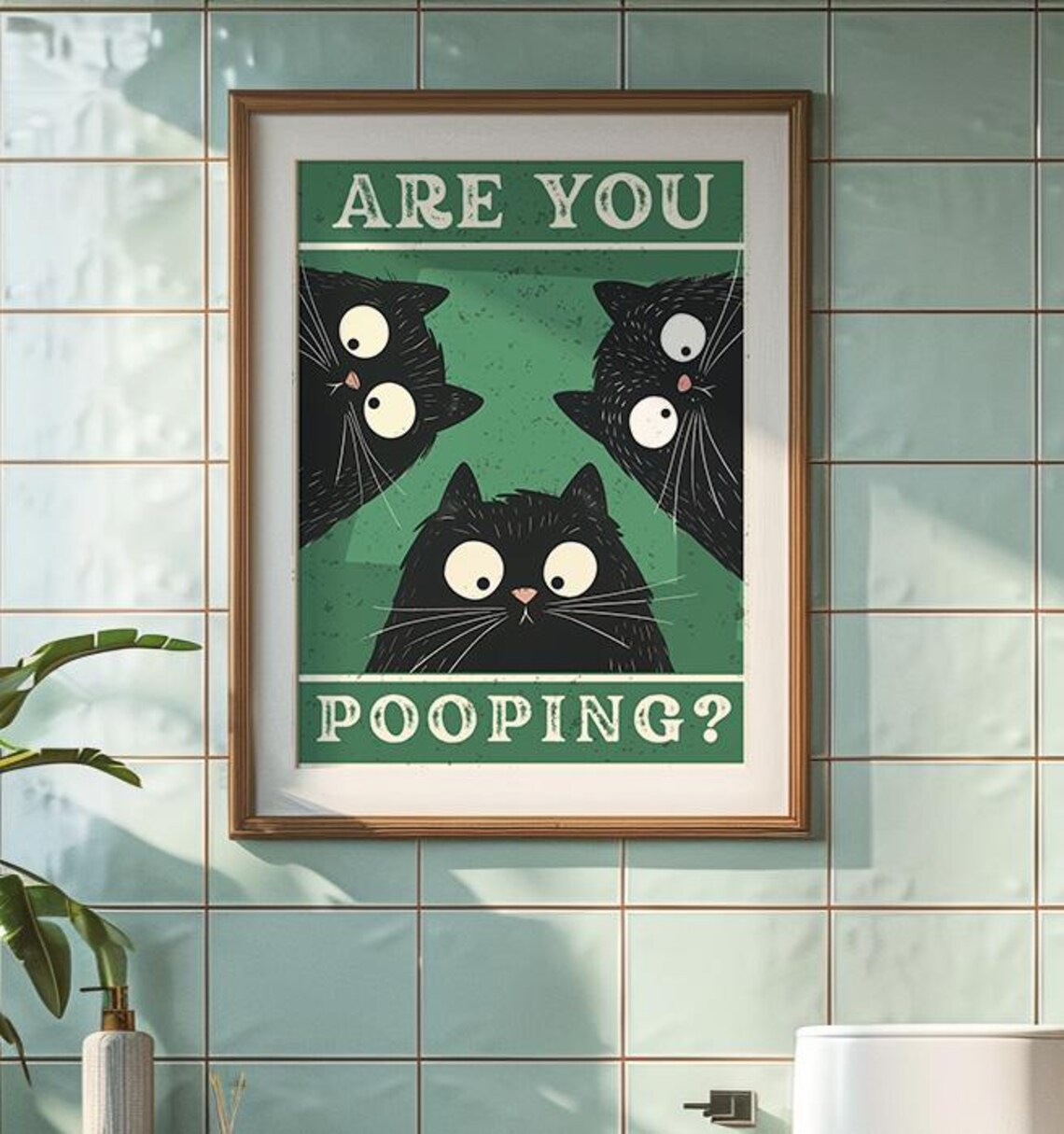 Bathroom Cat Are You Pooping? Vintage Poster - Image 3