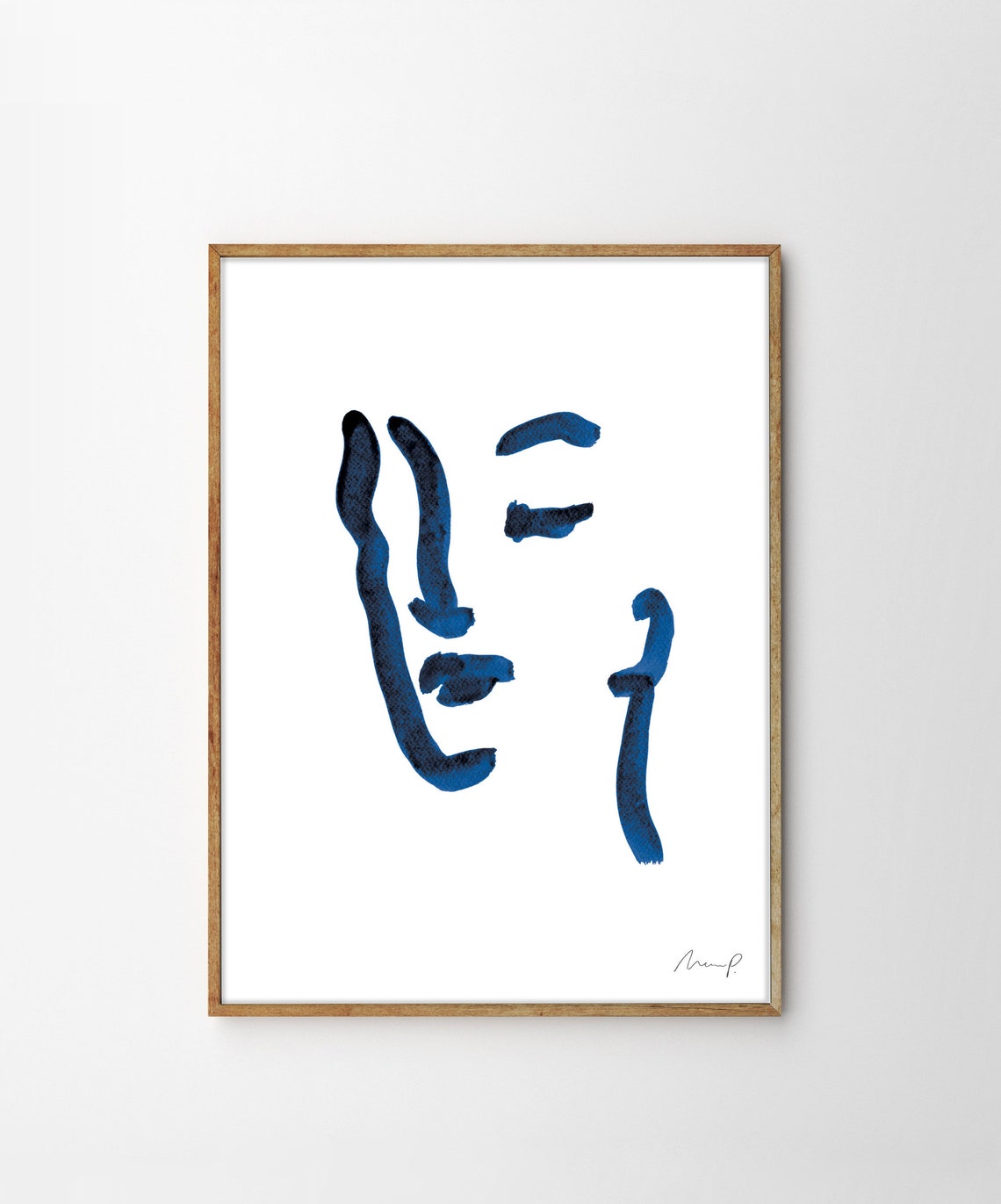 Blue Brushstroke Face One Abstract Expressive Portrait Poster - Image 3