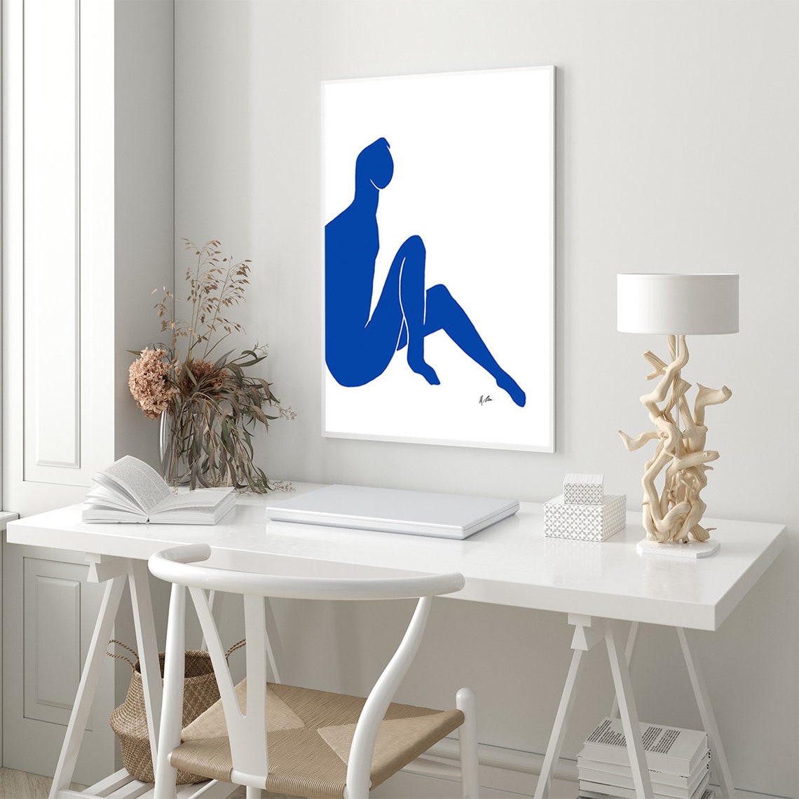 Bold Blue Nude Seated Figure Matisse Inspired Abstract Art Poster - Image 3