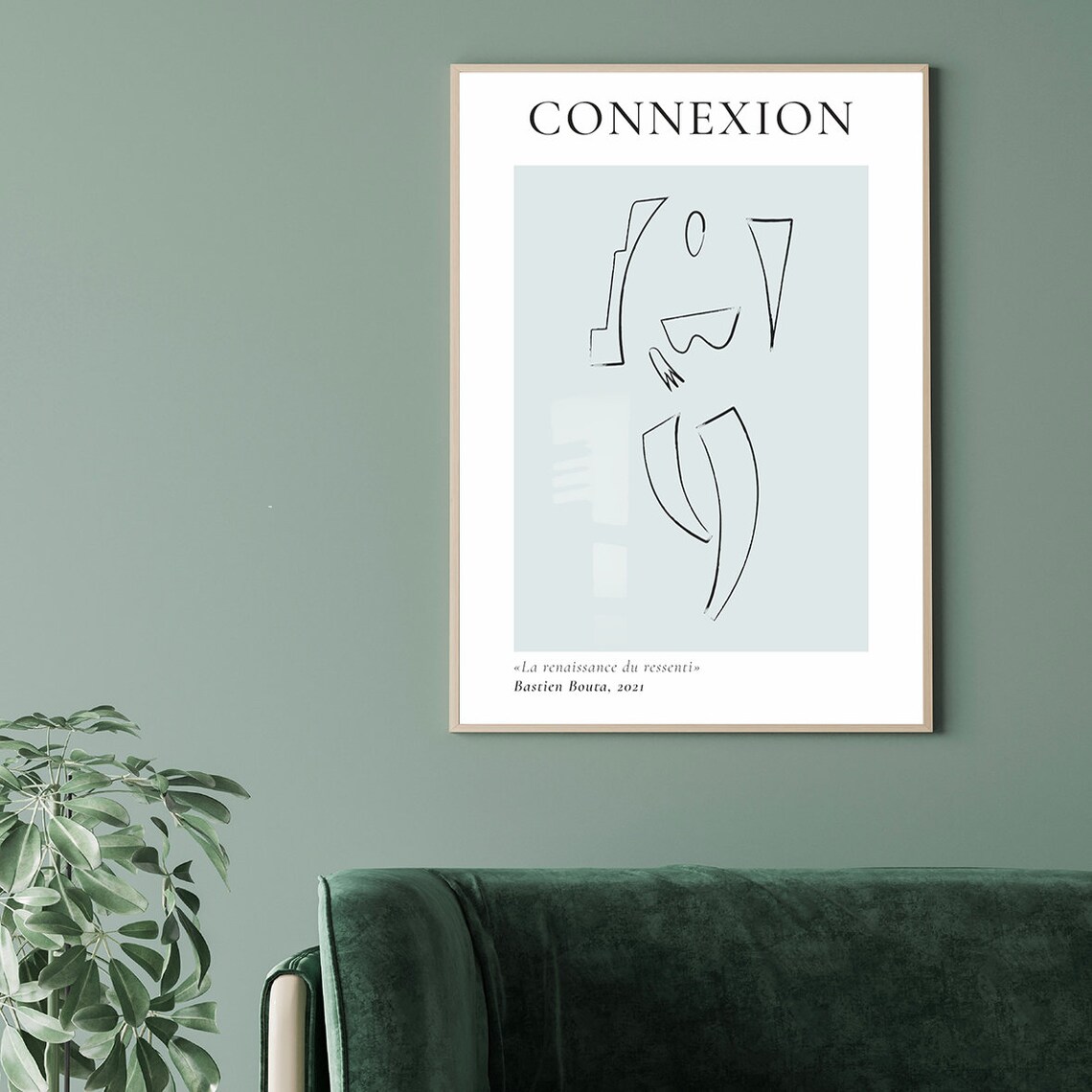 Connexion Abstract Line Face Minimalist Pale Blue Art Poster - Image 2