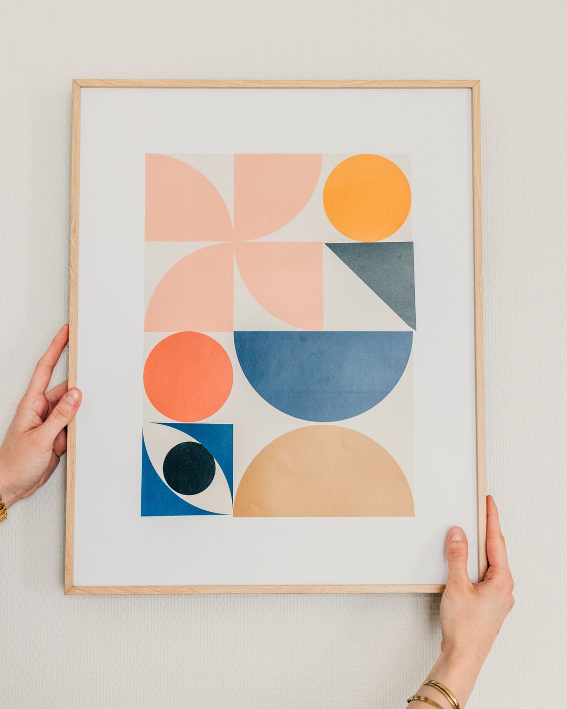 Geometric Bauhaus Circles Semicircles Coral Navy Ochre Art Poster - Image 4