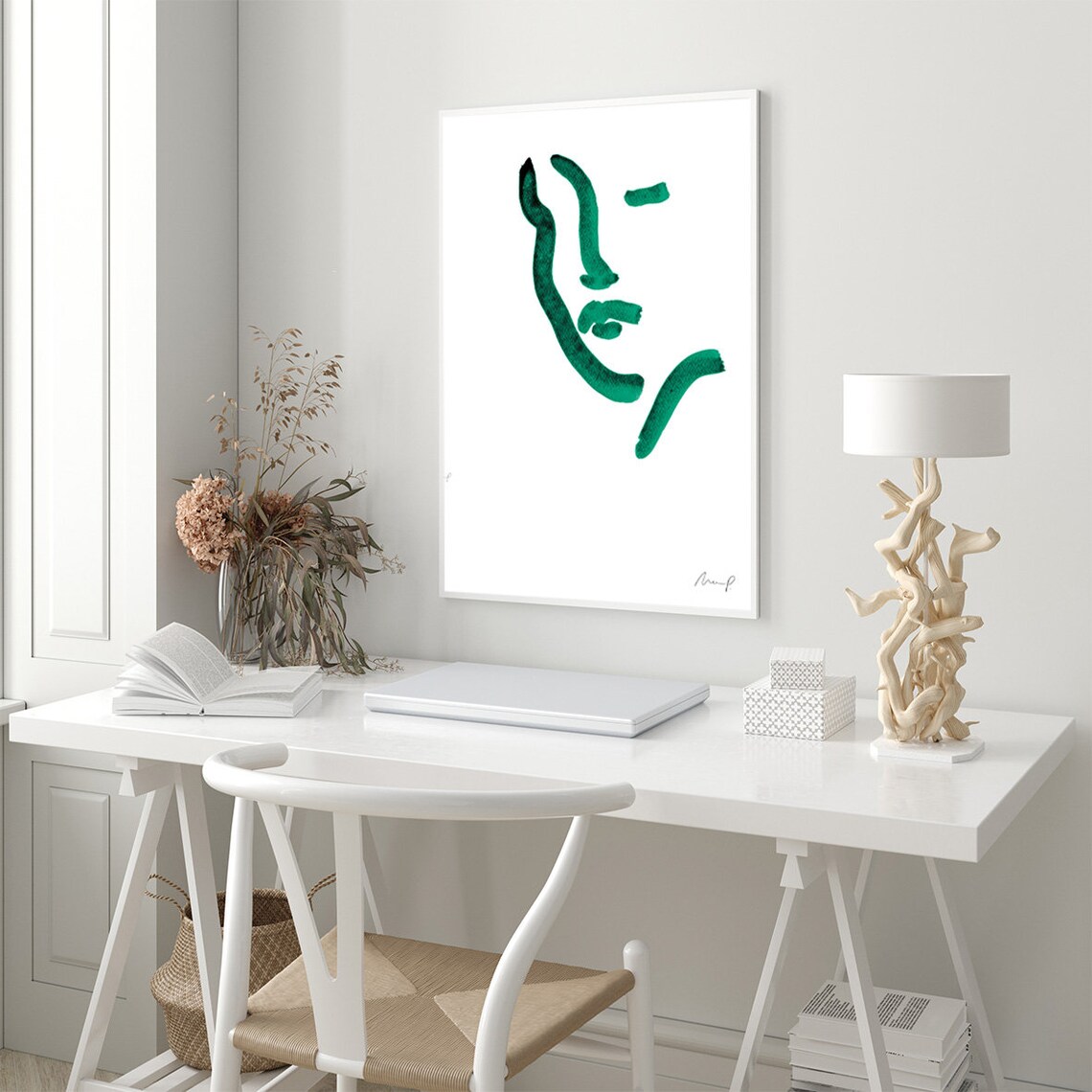 Portrait Minimalist Art Poster, Green Abstract Portrait - Image 3
