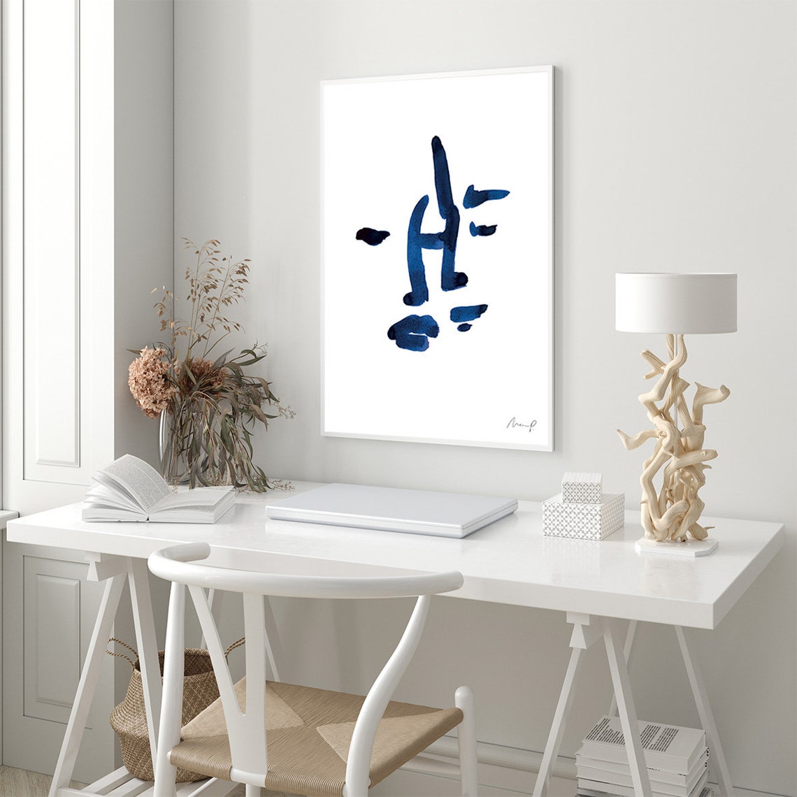 Blue Brushstroke Face Nine Modern Abstract Portrait Art Poster - Image 2