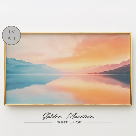 Sunset Over Still Mountain Lake in Golden Hour Scenic Poster