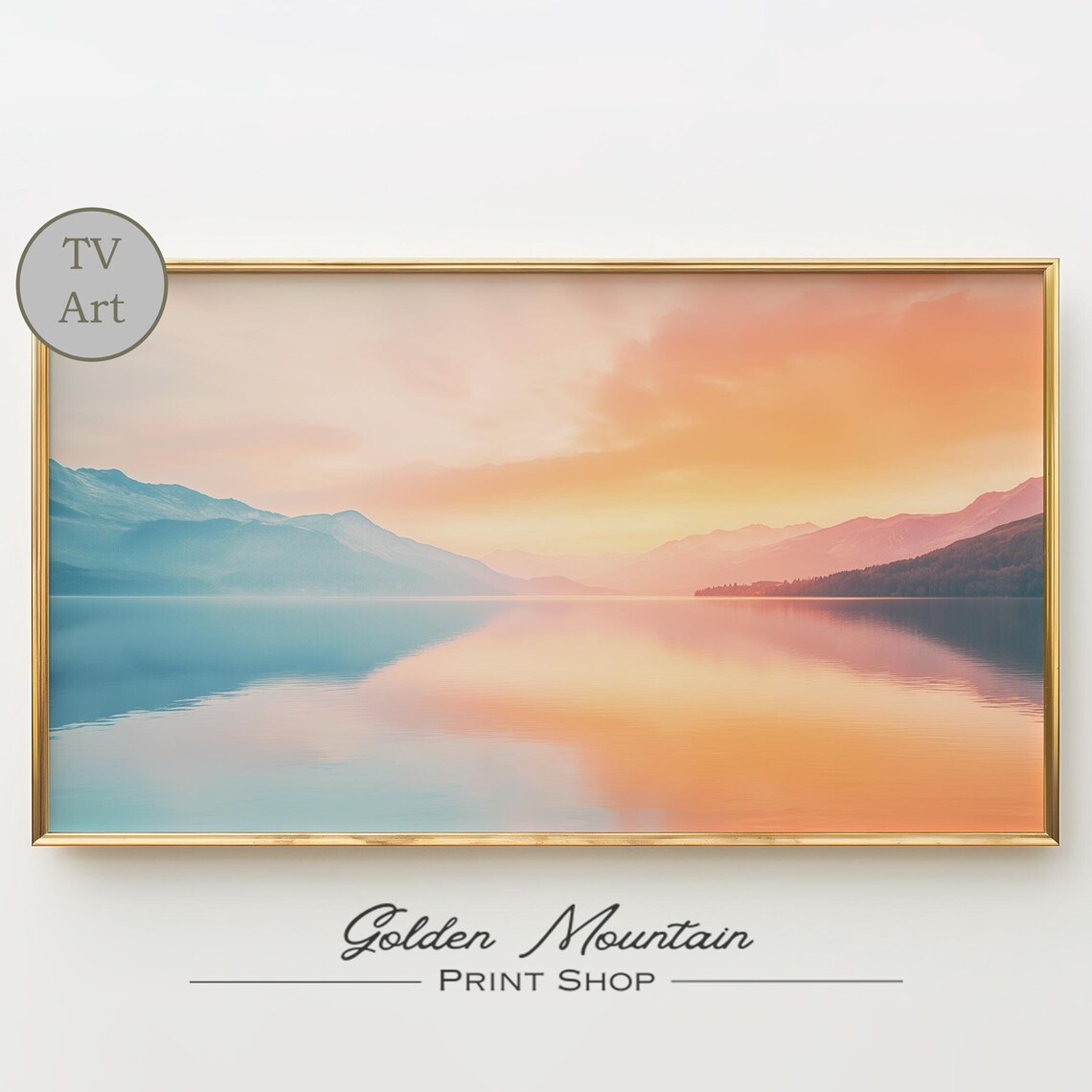 Sunset Over Still Mountain Lake in Golden Hour Scenic Poster