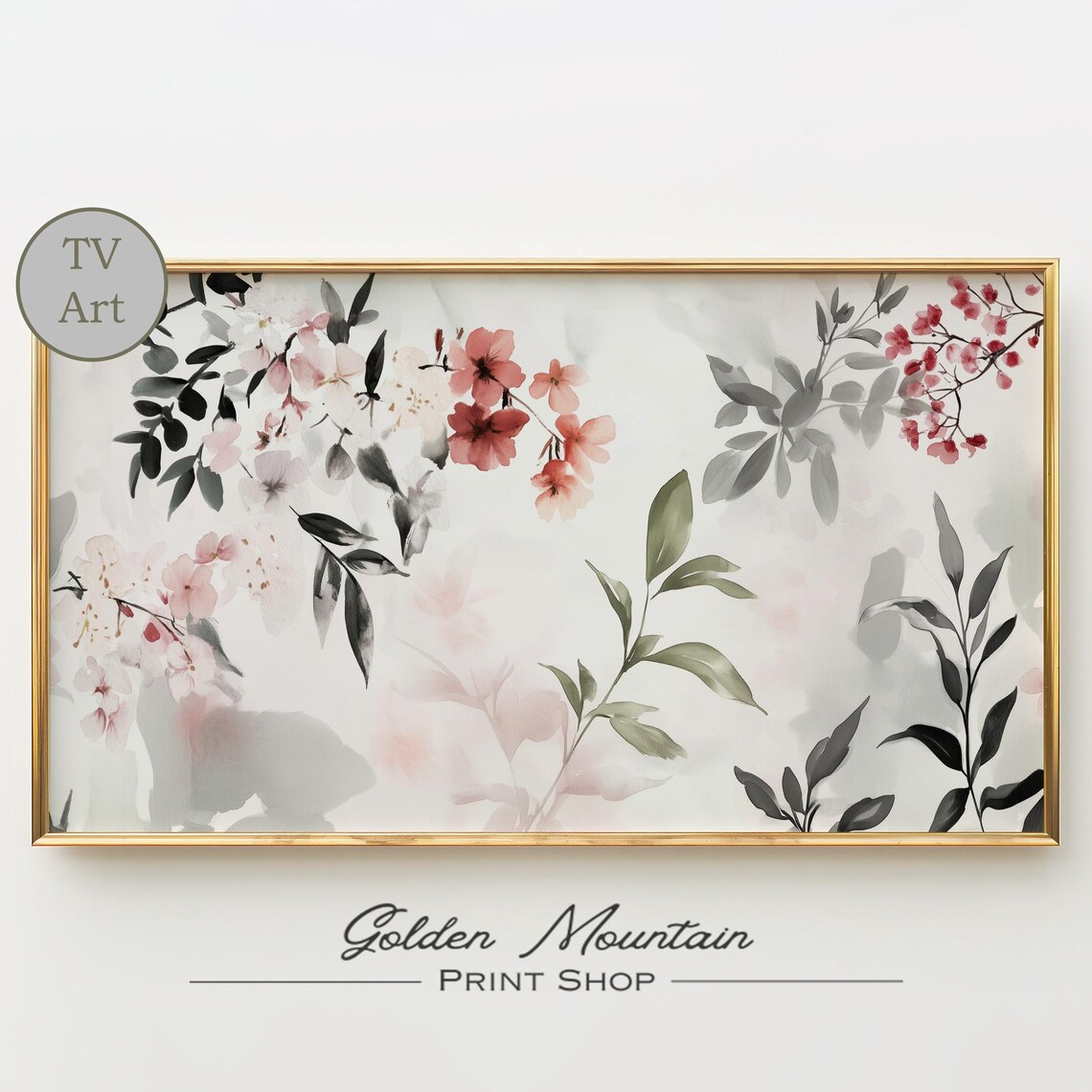 Cherry Blossom Watercolor Branch Abstract Spring Frame TV Art Print