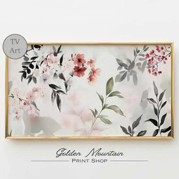 Cherry Blossom Watercolor Branch Abstract Spring Frame TV Art Print