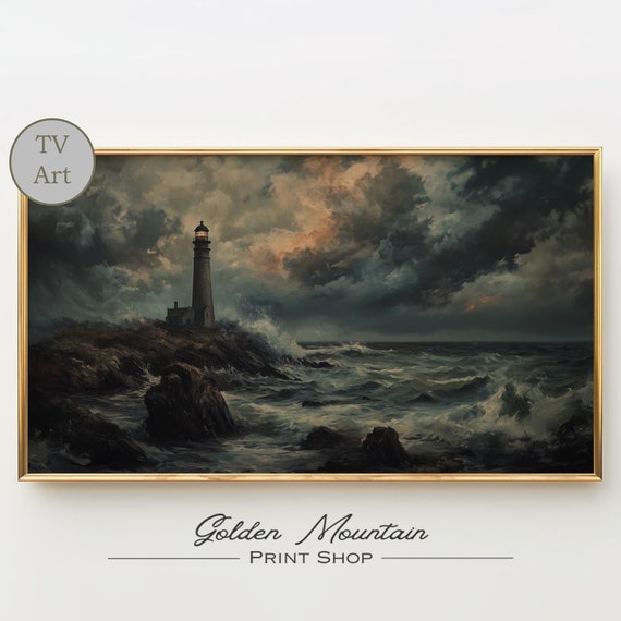 Frame Tv Lighthouse Frame Tv Art Frame Tv Seascape Stormy Seascape Tv Art Frame Tv Art Coastal Moody Seascape