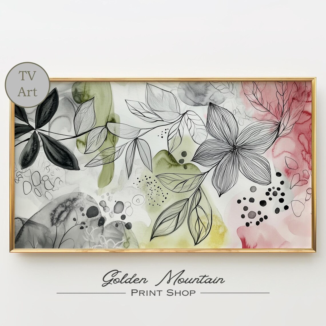 Abstract Wildflower Line Art Watercolor Floral Frame TV Art Print