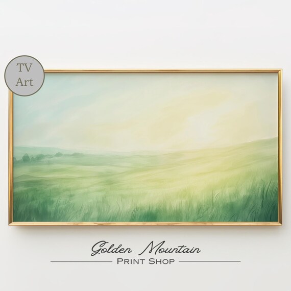 Soft Green Meadow at Sunrise Minimalist Morning Watercolor Poster
