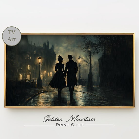 Moody Romantic Valentines Day Frame Tv Art Couple Wall Art Dark Valentines Tv Art Valentines Day City Gothic Cityscape Wall Art
