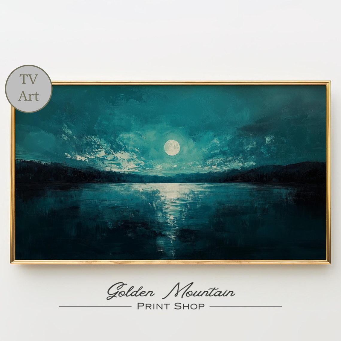 Full Moon Over Teal Ocean Waves Night Seascape Moonlight Poster