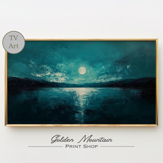 Dark Ocean Waves Frame Tv Art Moody Seascape Oil Painting Night Mountain Beach Frame Tv Art Instant