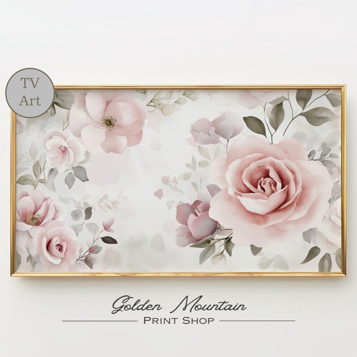 Blush Pink Garden Roses on White Elegant Minimal Floral Poster