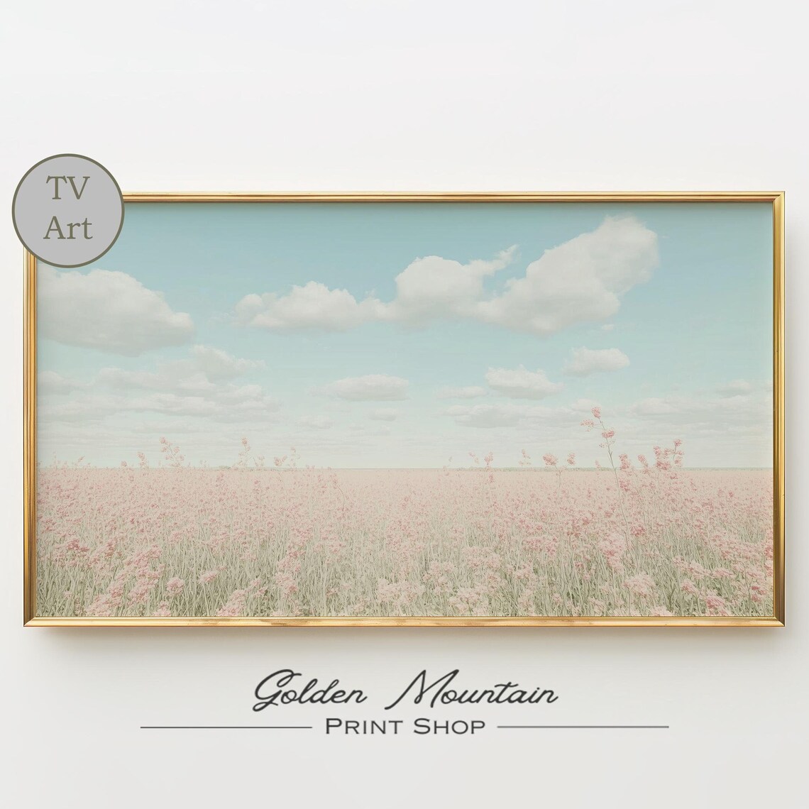 Pink Spring Wildflower Tv Art Flower Landscape Farmhouse Flower Tv Art Vintage Spring Frame Tv Art Spring Cloud Art Sky Floral Tv Art