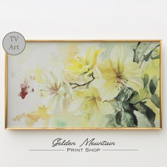 Yellow Lily Watercolor Bloom Bright Spring Frame TV Art Print