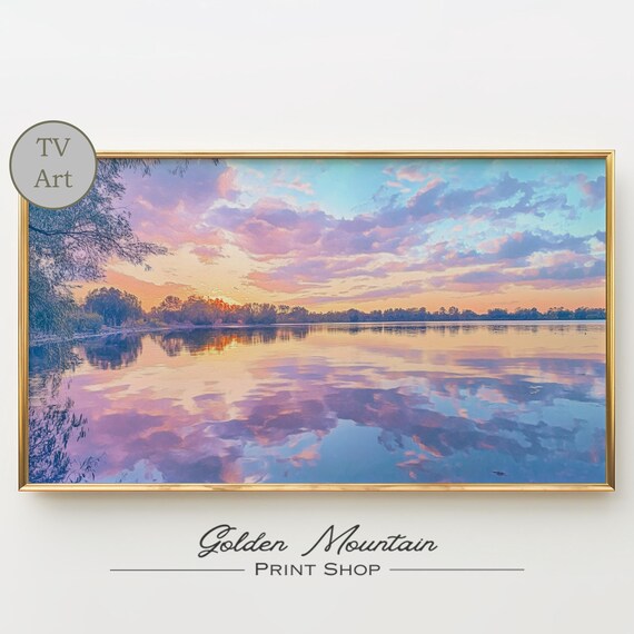 Pastel Sunset Over Calm Lake Mirror Reflection Horizon Landscape Poster