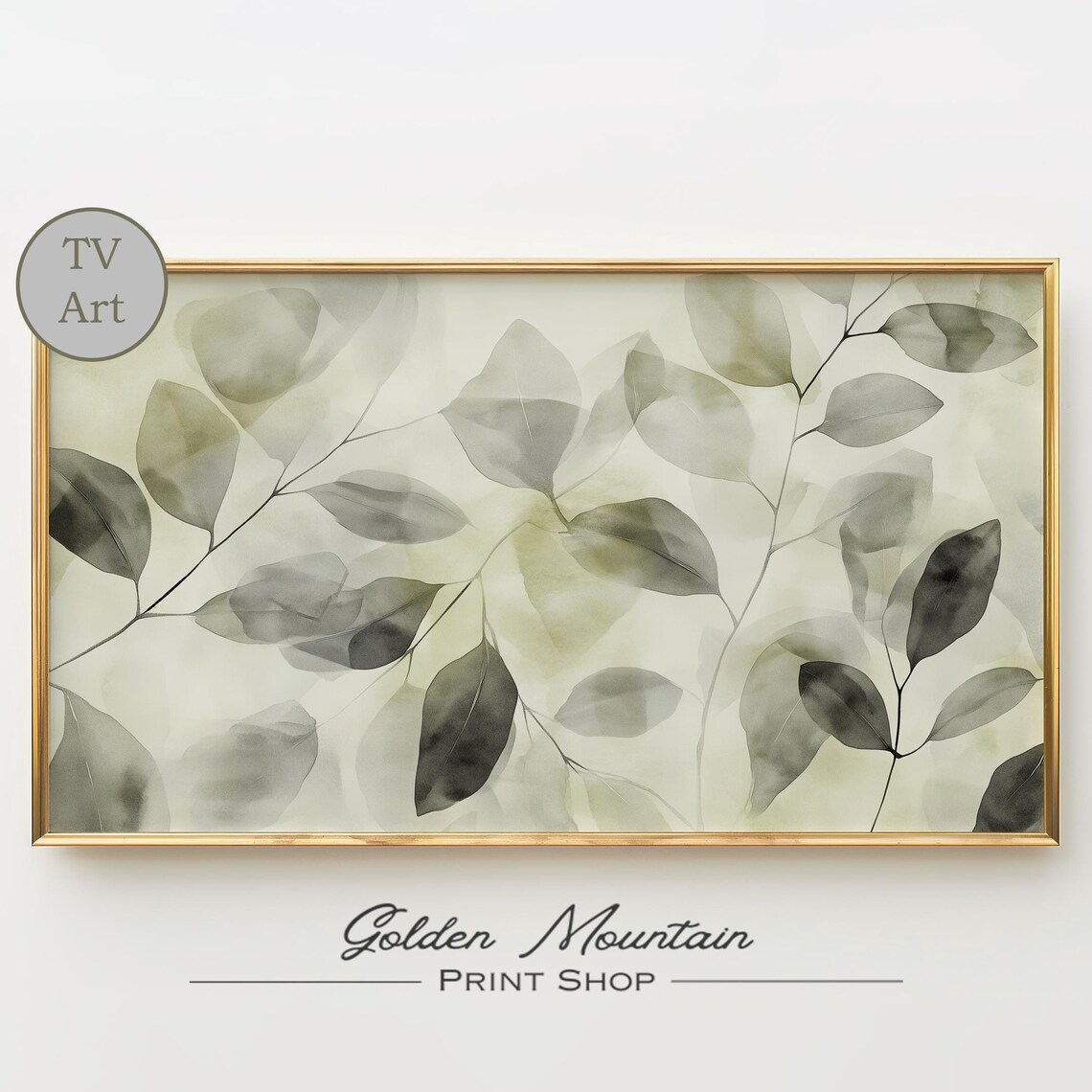 Eucalyptus Leaf Watercolor Botanical Neutral Frame TV Art Print