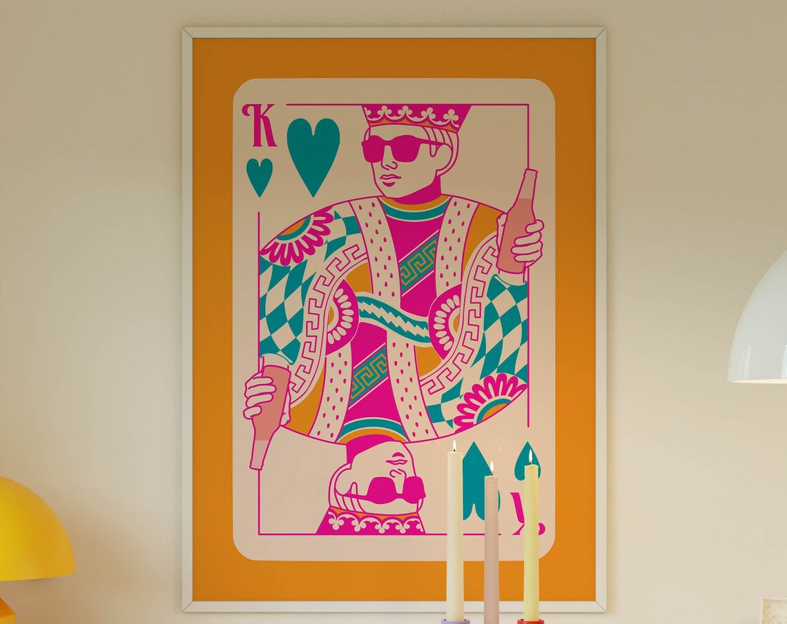 King Of Hearts Retro Poster, Maximalist Decor