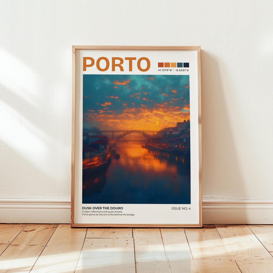 Porto Dusk Over The Douro Travel Poster Bridge Sunset River Portugal