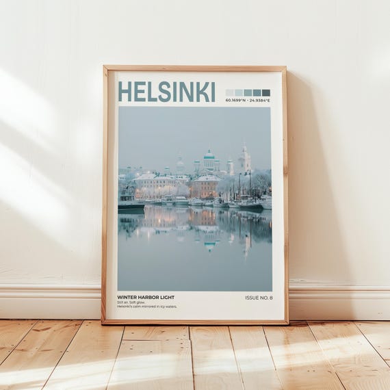Helsinki Finland Print Travel Poster Of The Winter Harbor Europe Wall Art