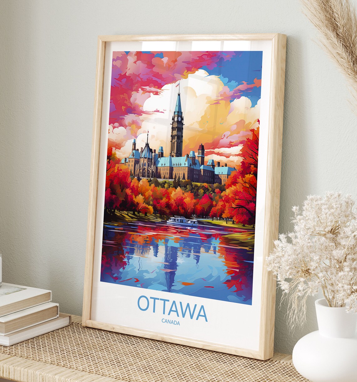 Ottawa Canada Parliament Hill Autumn Fall Foliage Travel Poster