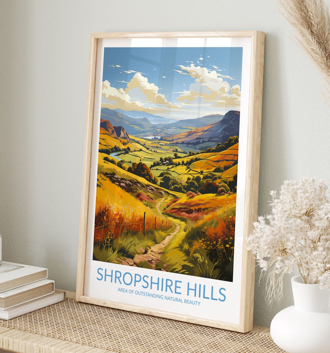 Shropshire Hills Sunlit Golden Valley Walking Path Scene Poster