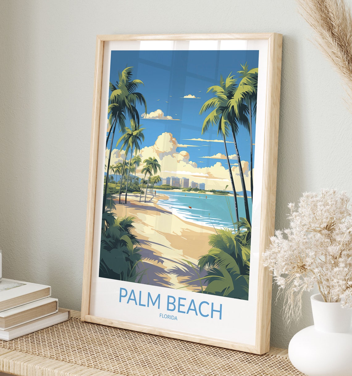 Palm Beach Florida Tropical Beach and Palm Trees Travel Poster