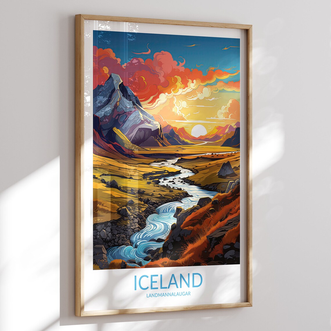 Iceland Landmannalaugar Rhyolite Peaks Fiery Sunset River Poster