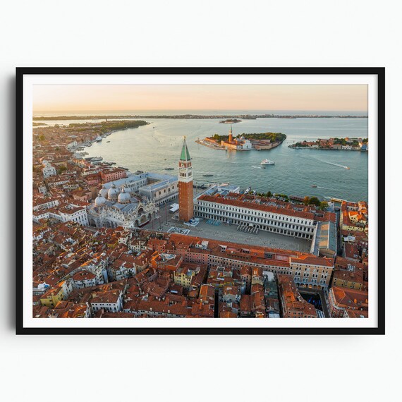 Venice St Marks Square Aerial Sunset Lagoon View Italy Art Poster